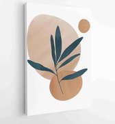 Canvas schilderij - Earth tone background foliage line art drawing with abstract shape 1 -    – 1928942360 - 50*40 Vertical