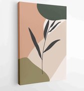 Canvas schilderij - Earth tone background foliage line art drawing with abstract shape 4 -    – 1928942366 - 115*75 Vertical