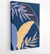 Canvas schilderij - Earth tone background foliage line art drawing with abstract shape and watercolor 2 -    – 1919347667 - 80*60 Vertical