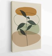 Canvas schilderij - Green and earth tone background foliage line art drawing with abstract shape and watercolor 2 -    – 1922511899 - 40-30 Vertical