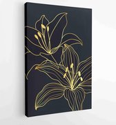 Canvas schilderij - Botanical wall art vector set. Golden foliage line art drawing with abstract shape 3 -    – 1915144324 - 80*60 Vertical
