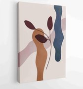 Canvas schilderij - Earth tone background foliage line art drawing with abstract shape 3 -    – 1928942351 - 50*40 Vertical