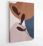Canvas schilderij - Earth tone background foliage line art drawing with abstract shape 1 -    – 1928942339 - 115*75 Vertical