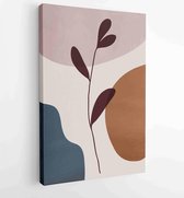 Canvas schilderij - Earth tone background foliage line art drawing with abstract shape 2 -    – 1928942339 - 80*60 Vertical