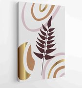 Canvas schilderij - Earth tone background foliage line art drawing with abstract shape and watercolor 1 -    – 1914436897 - 40-30 Vertical