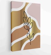 Canvas schilderij - Earth tone background foliage line art drawing with abstract shape and watercolor 2 -    – 1914436897 - 80*60 Vertical