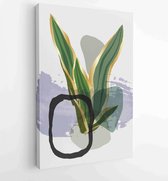 Canvas schilderij - Botanical watercolor wall art vector set. Earth tone boho foliage line art drawing with abstract shape 2 -    – 1903119223 - 50*40 Vertical