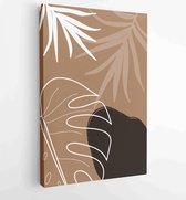 Canvas schilderij - Earth tone natural colors foliage line art boho plants drawing with abstract shape 2 -    – 1910090920 - 40-30 Vertical