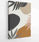 Canvas schilderij - Earth tone natural colors foliage line art boho plants drawing with abstract shape 3 -    – 1912771900 - 40-30 Vertical