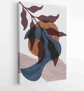 Canvas schilderij - Earth tone background foliage line art drawing with abstract shape and watercolor 3 -    – 1914436909 - 80*60 Vertical