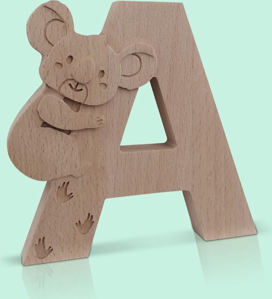 Lettre en bois A avec un koala