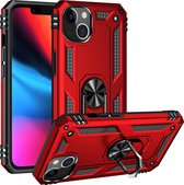 Hoesje iPhone 13 Mini - Rood - Met magneet en standaard - Hard case - Shockproof