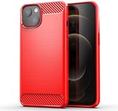 iPhone 13 Pro hoesje - Carbon look case hoesje iPhone 13 Pro - Rood - Shockproof bescherming cover