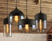 USEled - Moderne hanglamp set van 4 stuks - Hanglampen Eetkamer - Woonkamer - zwart met bruin glas - Modern - E27 - Cilinder - Bol - 1 ronde montageplaat Ø 500 mm inclusief lichtbr
