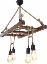 Fienzi - HT118 - Industriële Houten Ladder Hanglamp - 4 Lichts - 80x60 cm - Industrial Rustic Ladder Wooden Hangin Lamp - 4 Bulbs