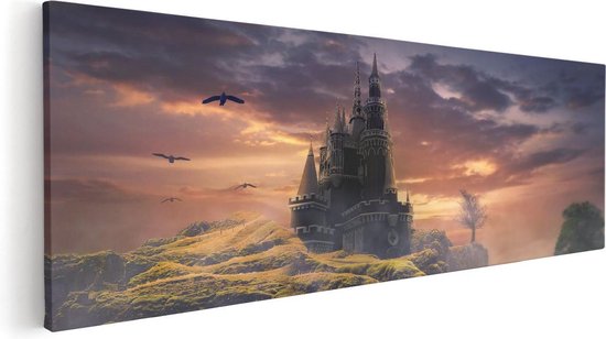 Artaza Canvas Schilderij Oud Kasteel op een Heuvel  - 120x40 - Groot - Foto Op Canvas - Canvas Print