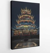 Canvas schilderij - Blue yellow and green lighted pagoda tower  -   3204950 - 40-30 Vertical