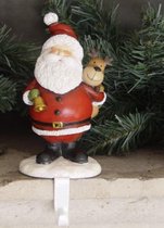 Kerstsok houder lachende kerstman met bel en een eland op zijn schouder 15 cm | TPI-765312 | La Galleria