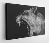 Canvas schilderij - B&W Lion yawning  -     1201508008 - 115*75 Horizontal