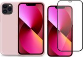 Hoesje geschikt voor iPhone 12 Pro siliconen roze case - Screen Protector Glas