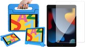 iPad 2022 / 2021 / 2020 Hoes - Screen Protector GlassGuard - Kinder Back Cover Kids Case Hoesje Blauw & Screenprotector - 10.2 inch