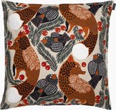 Marimekko Ketunmarja kussensloop 50 x 50 cm beige met vosjes, vogels en rode bessen