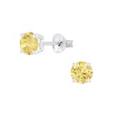 Joy|S - Zilveren rond oorbellen - 5 mm - zirkonia champagne geel