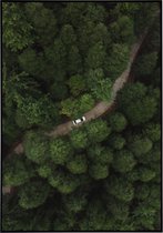 Poster van een auto die door het bos rijdt - 30x40 cm