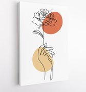 Canvas schilderij - Minimalistic modern line art Flower with abstract shape background for print, beauty and fashion. vector illustration. 3 -    – 1746074657 - 80*60 Vertical
