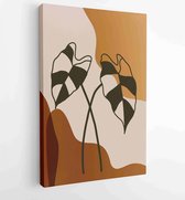 Canvas schilderij - Earth tone boho foliage line art drawing with abstract shape. Abstract Plant Art design for print, cover, wallpaper, Minimal and natural wall art. 4 -    – 1831