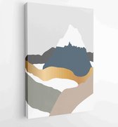Canvas schilderij - Earth tones landscapes backgrounds set with moon and sun. Abstract Plant Art design for print, cover, wallpaper, Minimal and natural wall art. 2 -    – 18331508