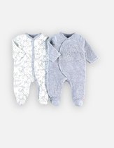 noukie's , pyjama set van 2 , velour , grijst en wit met grisjt , 6 maand 68