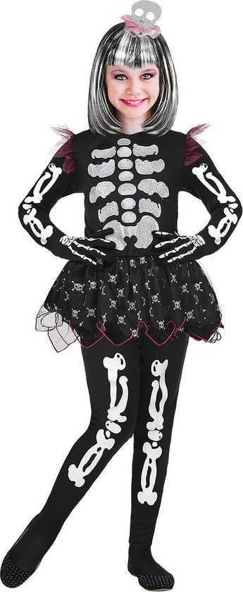 Widmann - Spook & Skelet Kostuum - Skelet In Een Tutu - Meisje - Zwart - Maat 104 - Halloween - Verkleedkleding