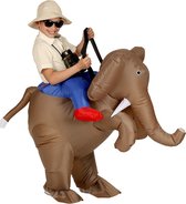 Olifant & Nijlpaard Kostuum | Opblaasbaar Ontdekkingsreiziger Op Een Olifant Kind Kostuum | One Size | Carnaval kostuum | Verkleedkleding