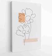 Canvas schilderij - Flower and bird wall art vector set. Earth tone boho foliage flower line art drawing with bird and butterfly. 4 -    – 1833926116 - 80*60 Vertical