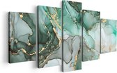 Artaza Canvas Schilderij Vijfluik Abstracte Kunst - Blauwe Marmer met Goud - 100x50 - Foto Op Canvas - Canvas Print