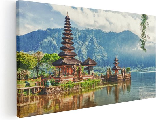 Artaza Canvas Schilderij Pura Tempel in Bali op het meer Beratan - 40x20 - Klein - Foto Op Canvas - Canvas Print