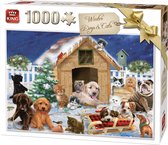 King Puzzel 1000 Stukjes (68 x 49 cm) - Honden en Katten in de Winter - Kerstpuzzel