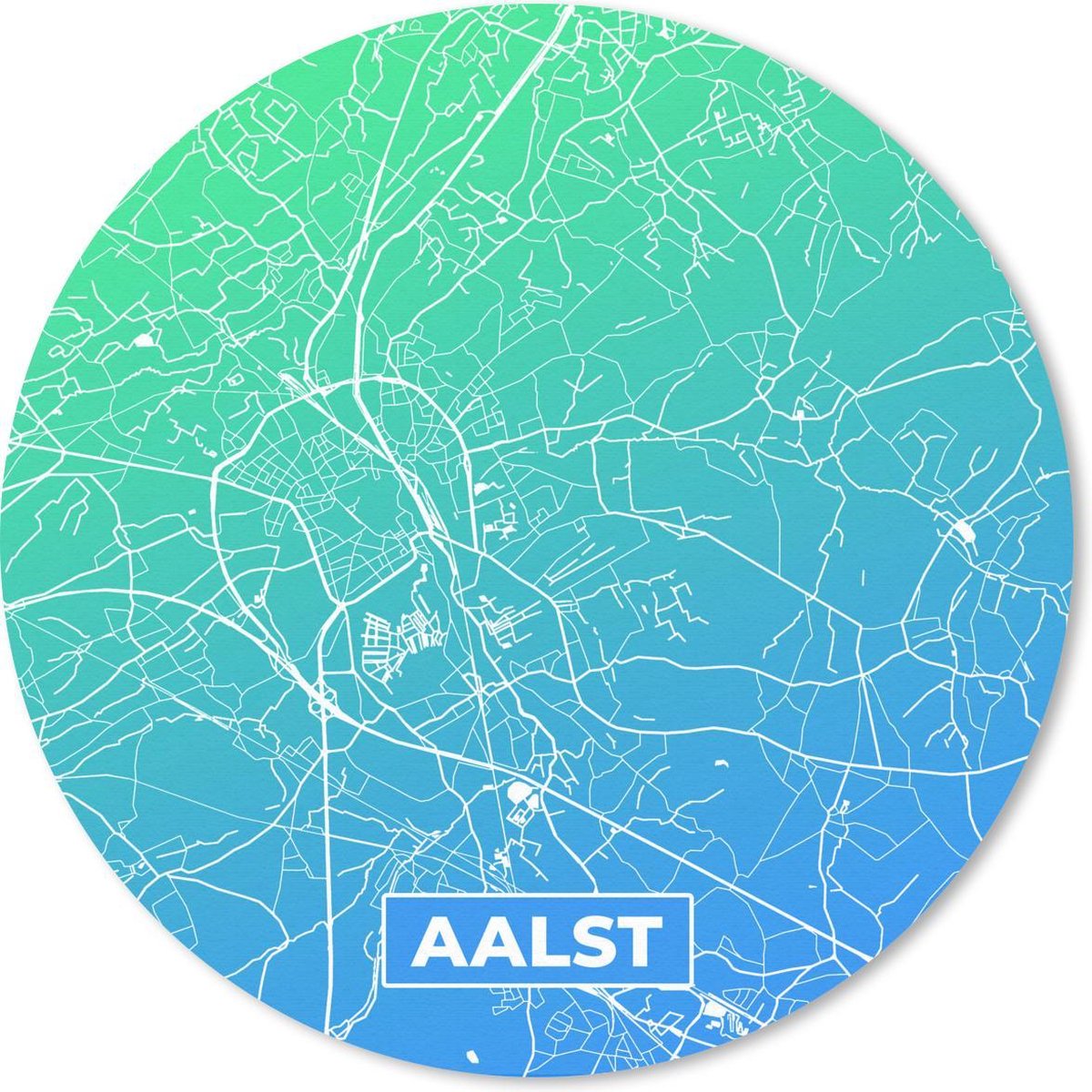 Muismat rond 30x30 cm - Mousepad Stadskaart - Aalst - Blauw - België - Ronde muismatten