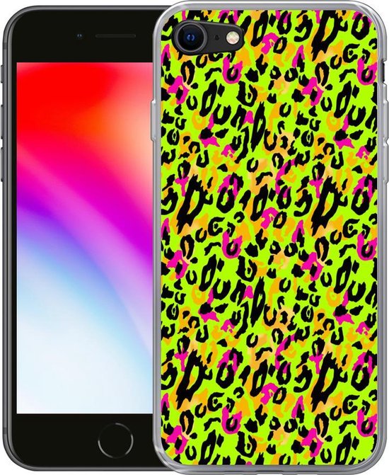 Telefoonhoesje Geschikt voor iPhone 7 hoesje - Dierenprint - Panter - Neon - Geel - Siliconen Telefoonhoesje Telefoonhoesje