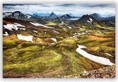 Wanddecoratie - Foto op Aluminium - Foto op Dibond -Aluminium Schilderij - Uitzicht over bergen op IJsland - Fons Kern - 120x70 cm