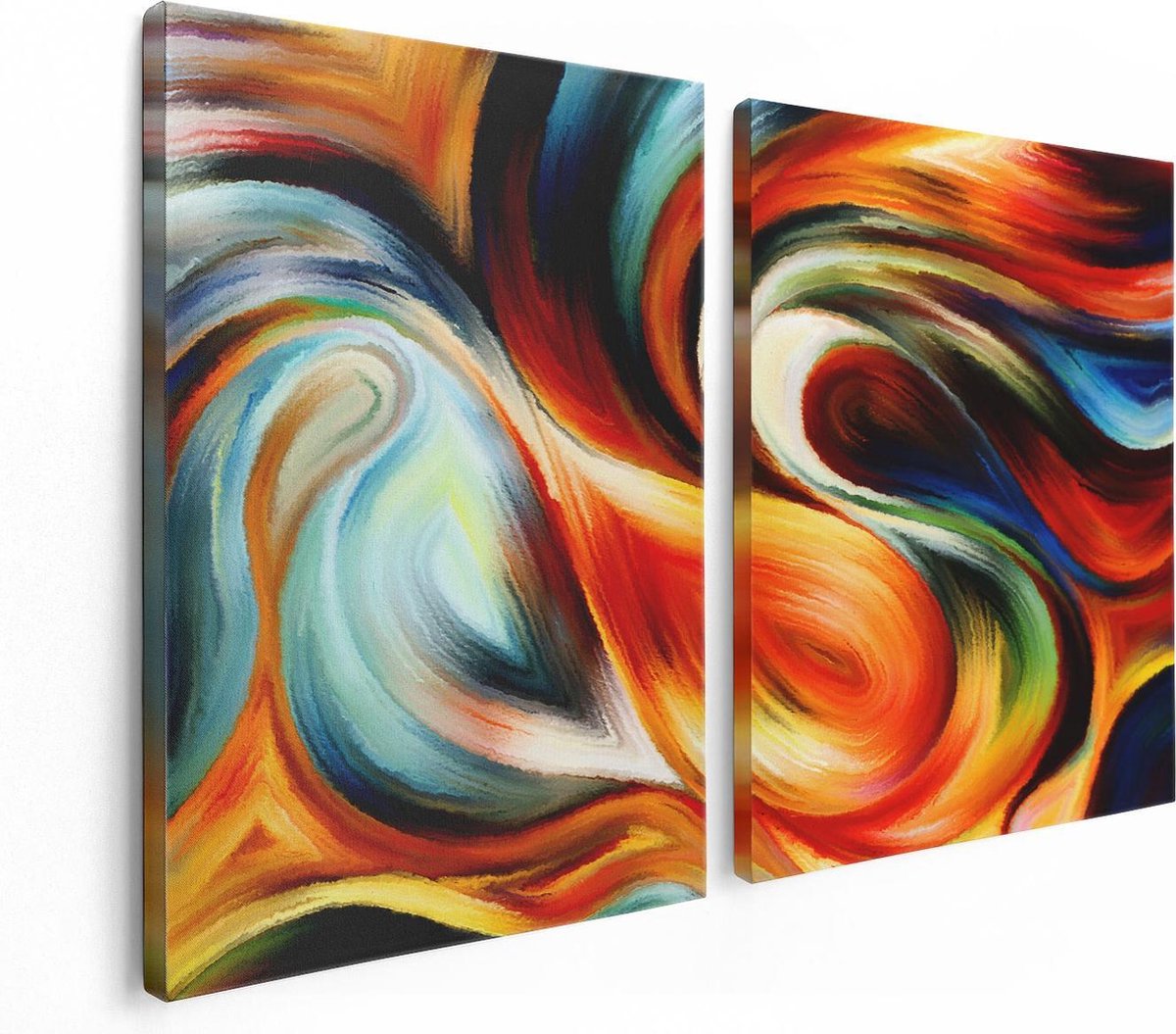 Artaza Canvas Schilderij Tweeluik Abstracte Kunst van Kleurrijke Verf - 120x80 cm - Wanddecoratie Woonkamer - Schilderijen - Muurdecoratie