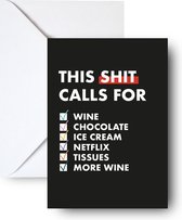 This shit card - Wenskaart met envelop grappige tekst sterkte - Shit happens - Beterschap of liefdesverdriet - Postcard/card - A6 quote print met envelop