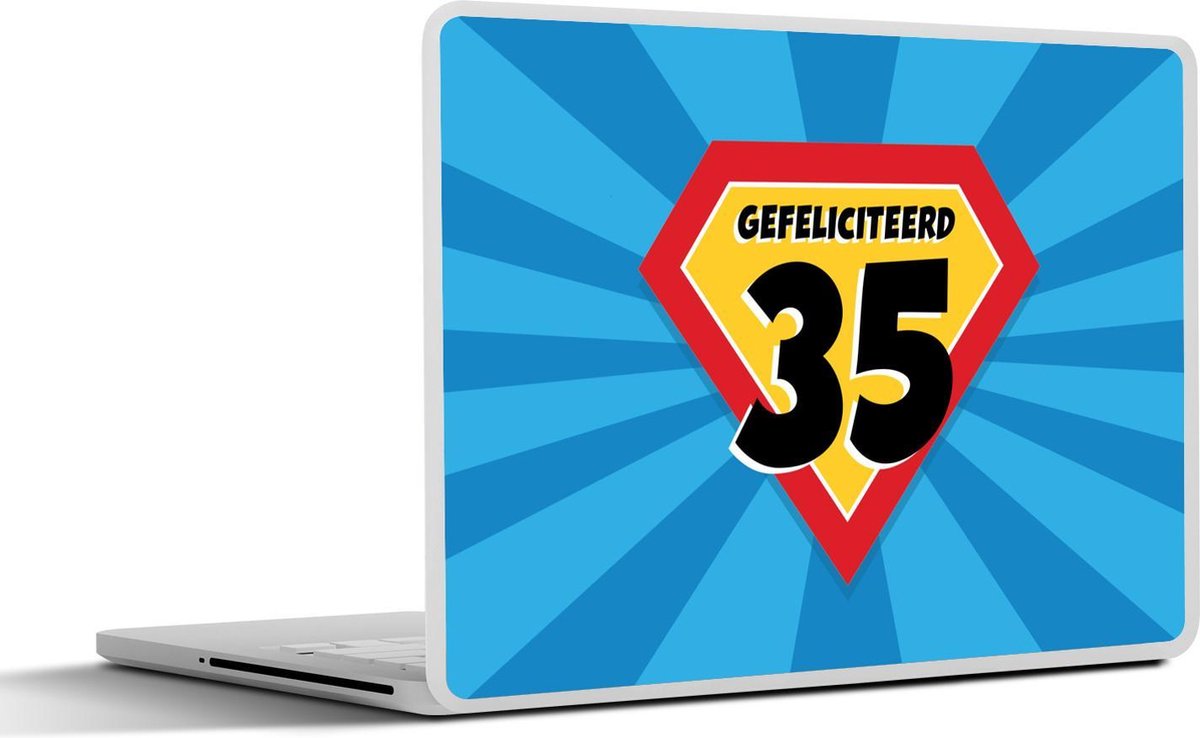 Laptop sticker - 10.1 inch - Feest - 35 jaar verjaardag - Superheldencape - 25x18cm - Laptopstickers - Laptop skin - Cover