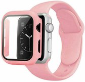 Apple Watch Serie SE (44mm) Siliconen Bandje & Screenprotector met Behuizing - Roze