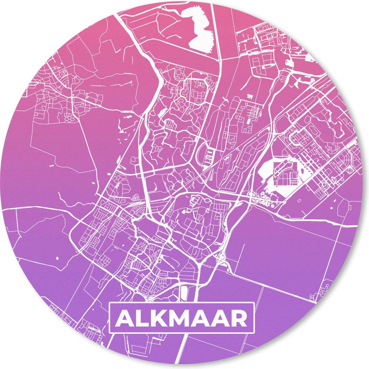 Muismat rond 20x20 cm - Mousepad Stadskaart - Alkmaar - Nederland - Paars - Ronde muismatten