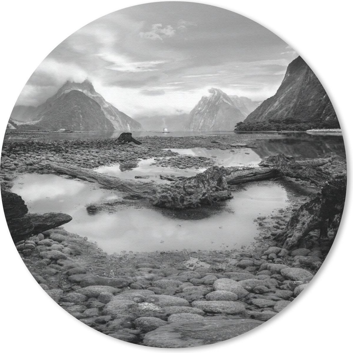 Muismat rond 30x30 cm - Mousepad Nieuw-Zeeland - Berg - Zwart - Wit - Ronde muismatten