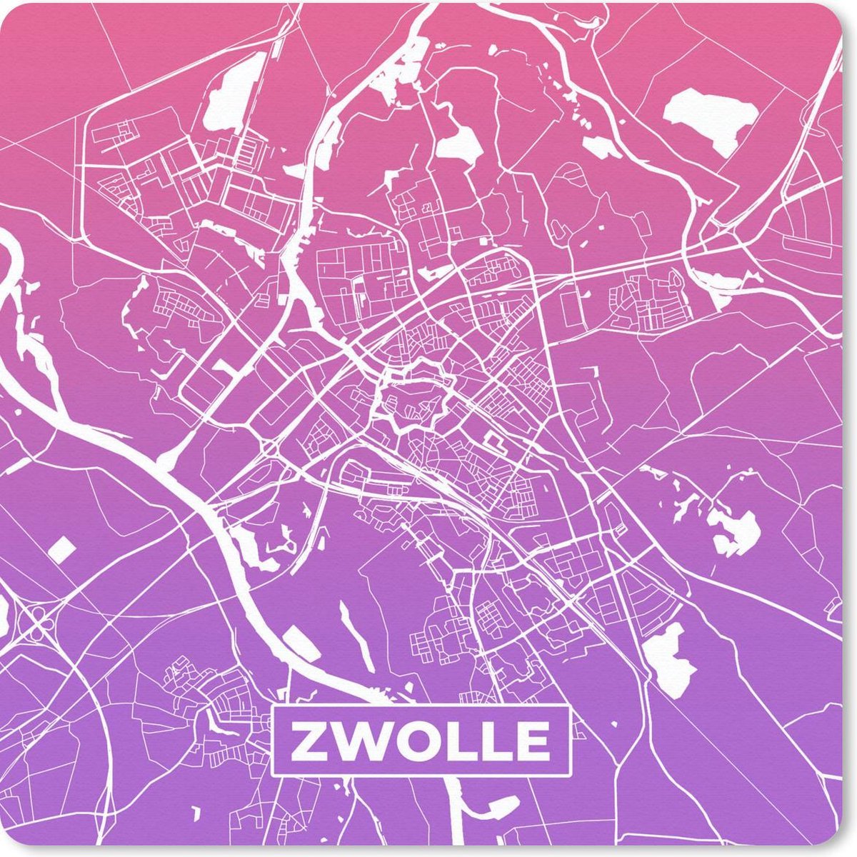 Muismat 20x20 cm - Mousepad Stadskaart - Zwolle - Nederland - Paars - Muismatten