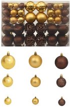 100 Kerstballen set plastic bruin, brons en goud - Kerstbal Kunststof - Kerstballenset - kerstversiering - Glitters, Glanzend & Mat