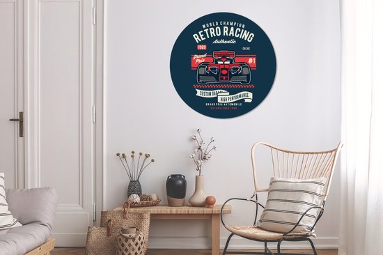 WallCircle - Wandcirkel ⌀ 90 - Auto - Racebaan - Vintage - Ronde schilderijen woonkamer - Wandbord rond - Muurdecoratie cirkel - Kamer decoratie binnen - Wanddecoratie muurcirkel - Woonaccessoires